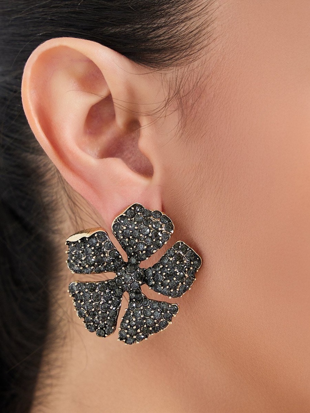 Zara Floral Black Crystal Sparkle Earrings NWT